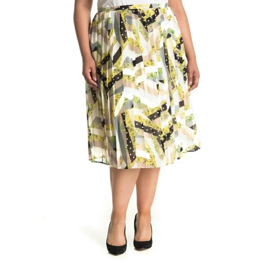 Calvin Klein Pleated Mixed Print Midi Skirt
